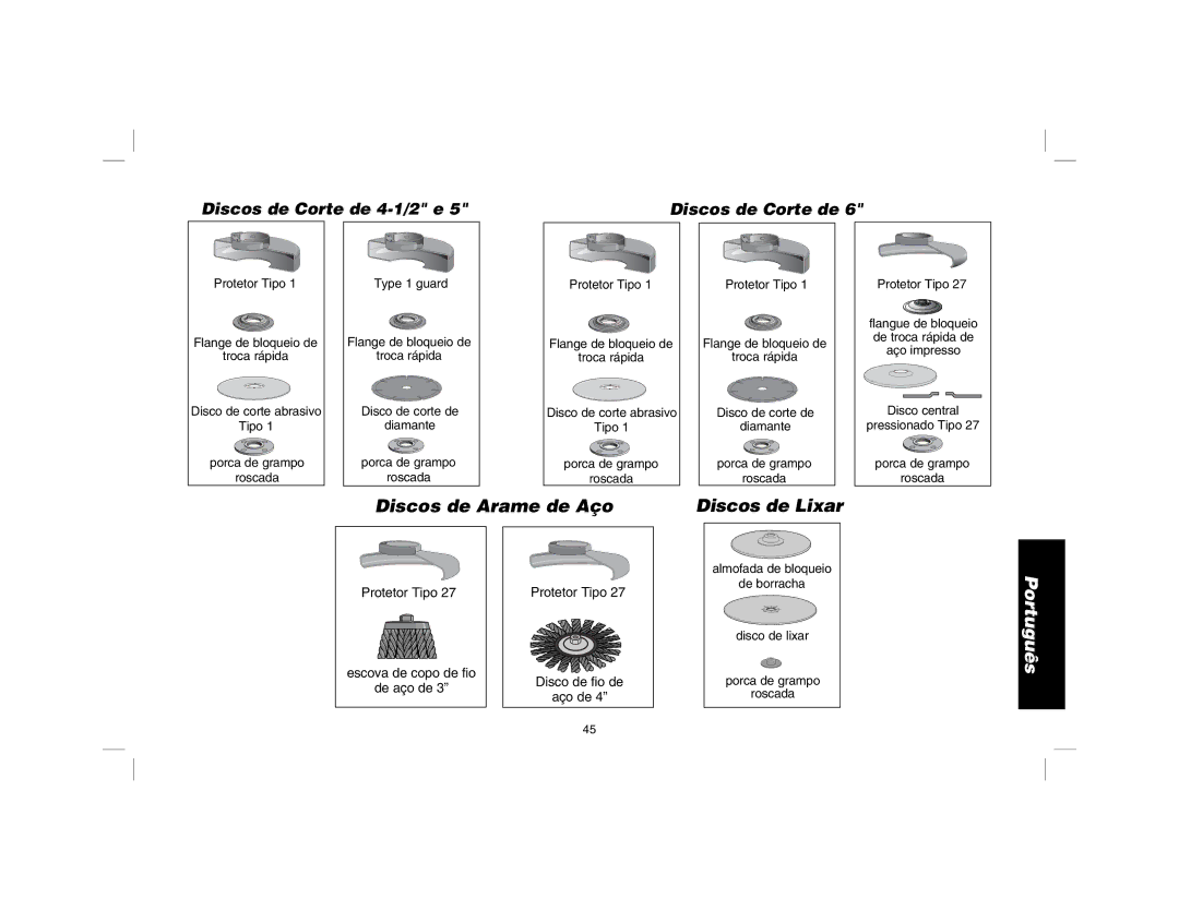 DeWalt D28114R instruction manual Discos de Arame de Aço, Discos de Lixar 