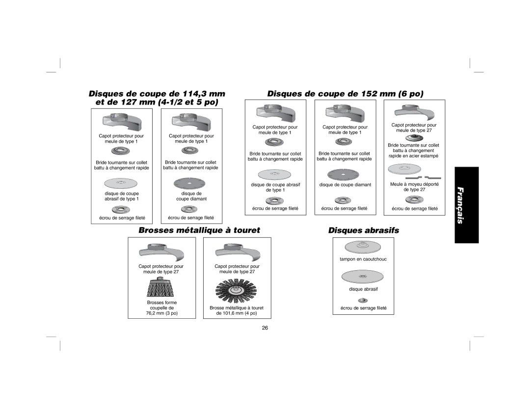DeWalt D28115R instruction manual Brosses métallique à touret Disques abrasifs 
