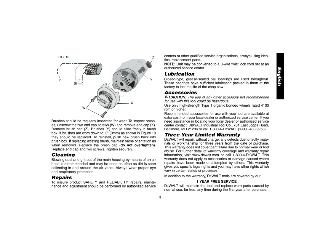 DeWalt 621106-00, D28700 instruction manual Cleaning, Repairs, Lubrication, Accessories, Three Year Limited Warranty 