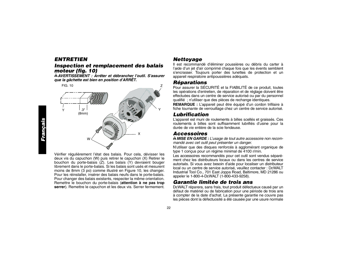 DeWalt D28700, 621106-00 instruction manual Entretien 