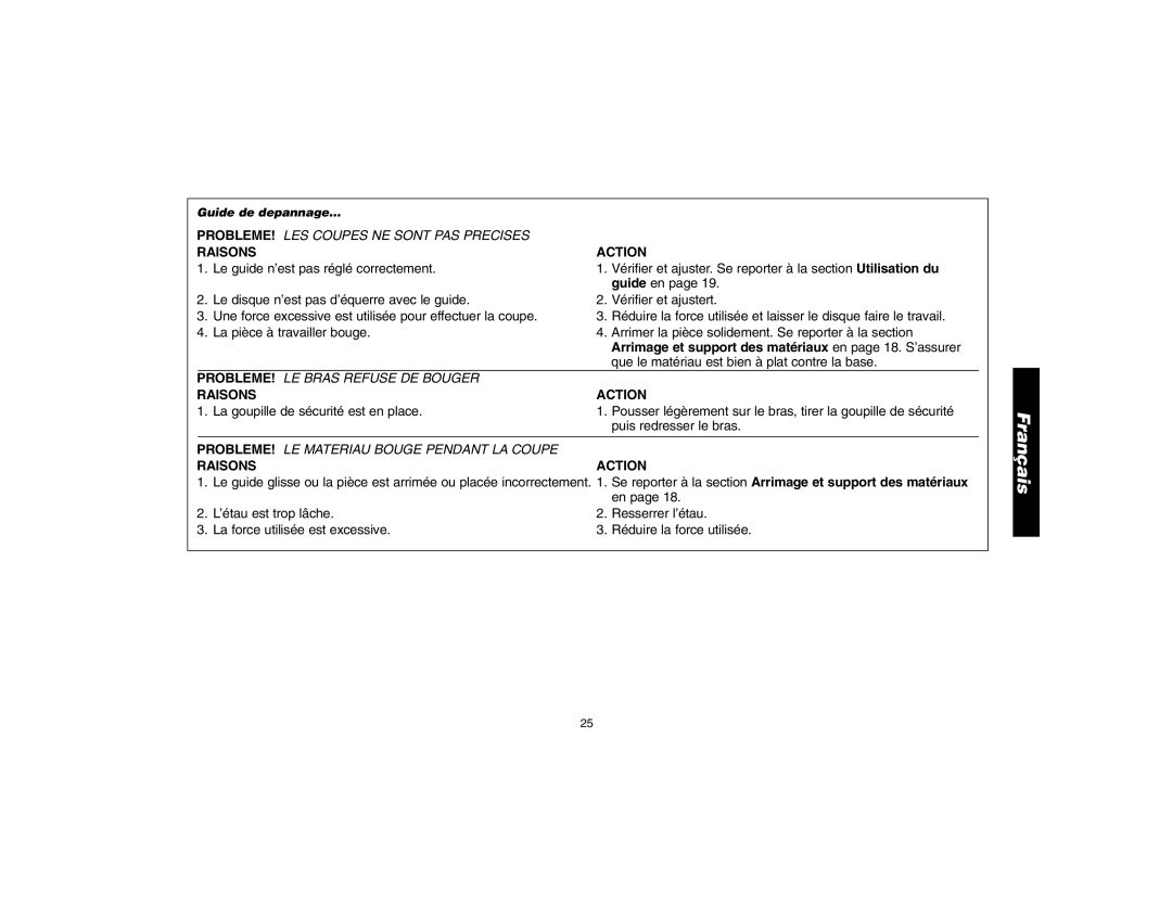 DeWalt 621106-00, D28700 instruction manual Arrimage et support des matériaux en page 18. S’assurer 