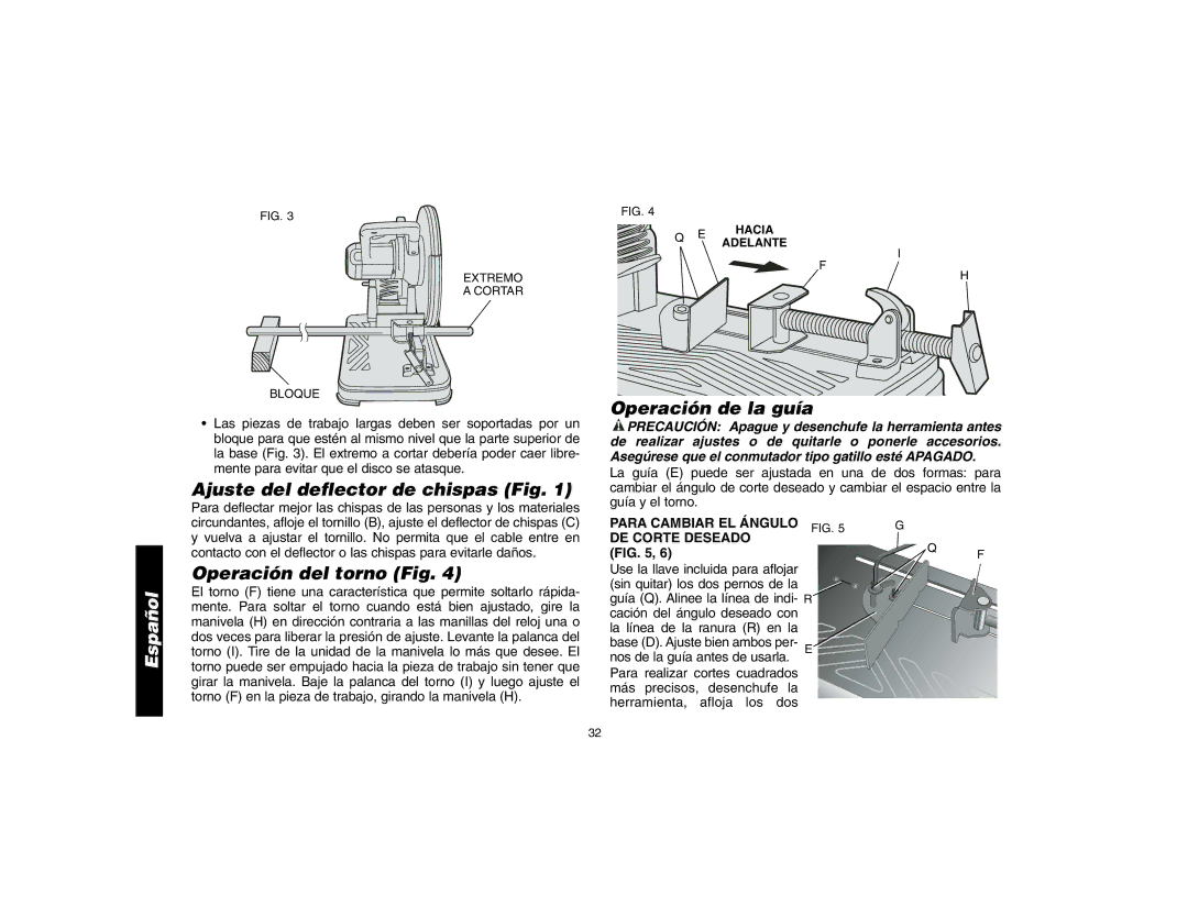 DeWalt D28700, 621106-00 Ajuste del deflector de chispas Fig, Operación de la guía, Operación del torno Fig 