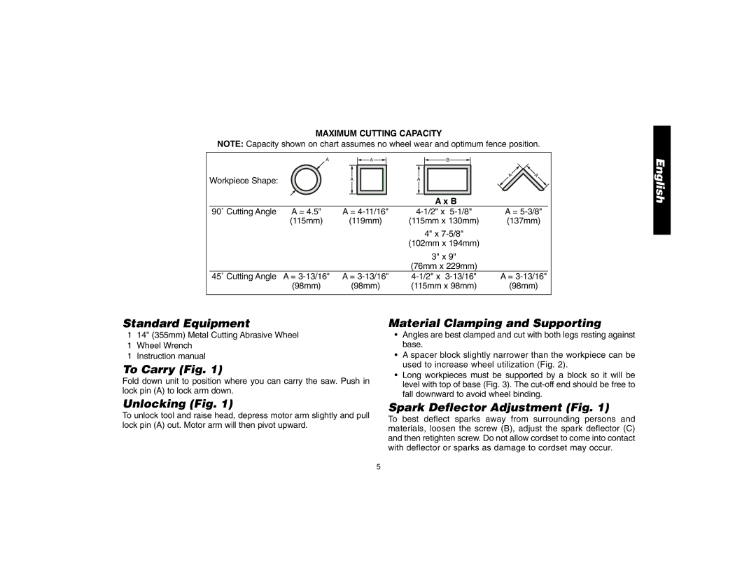 DeWalt 621106-00, D28700 Standard Equipment, To Carry Fig, Unlocking Fig, Material Clamping and Supporting 