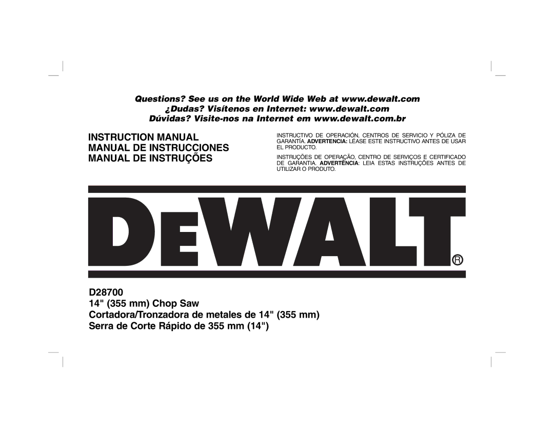 DeWalt D28700 instruction manual 