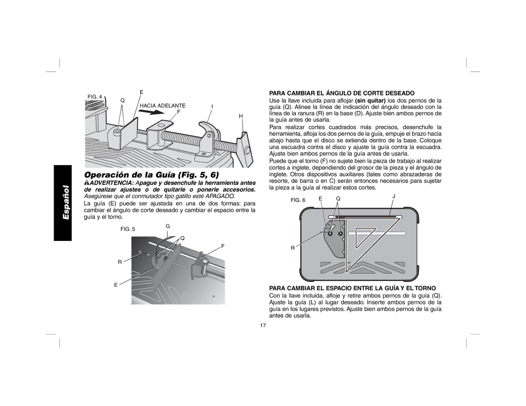 DeWalt D28700 instruction manual Operación de la Guía, Para Cambiar EL Ángulo DE Corte Deseado 