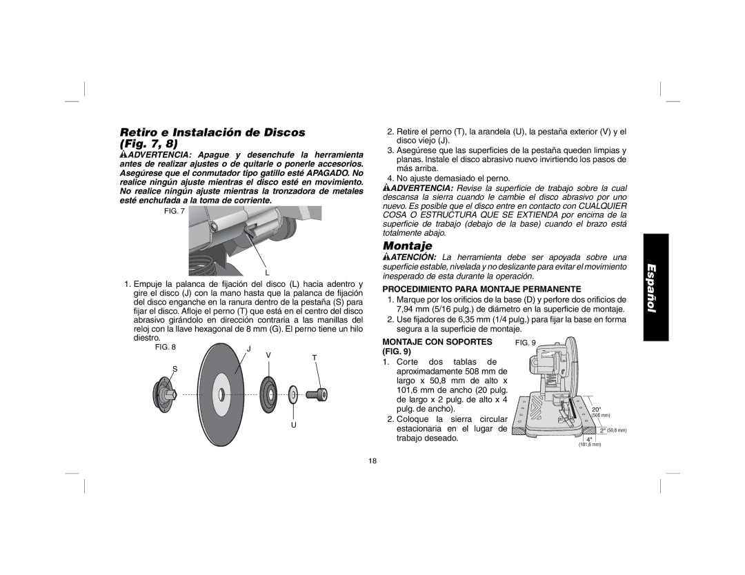 DeWalt D28700 Retiro e Instalación de Discos, Procedimiento Para Montaje Permanente, Montaje CON Soportes 