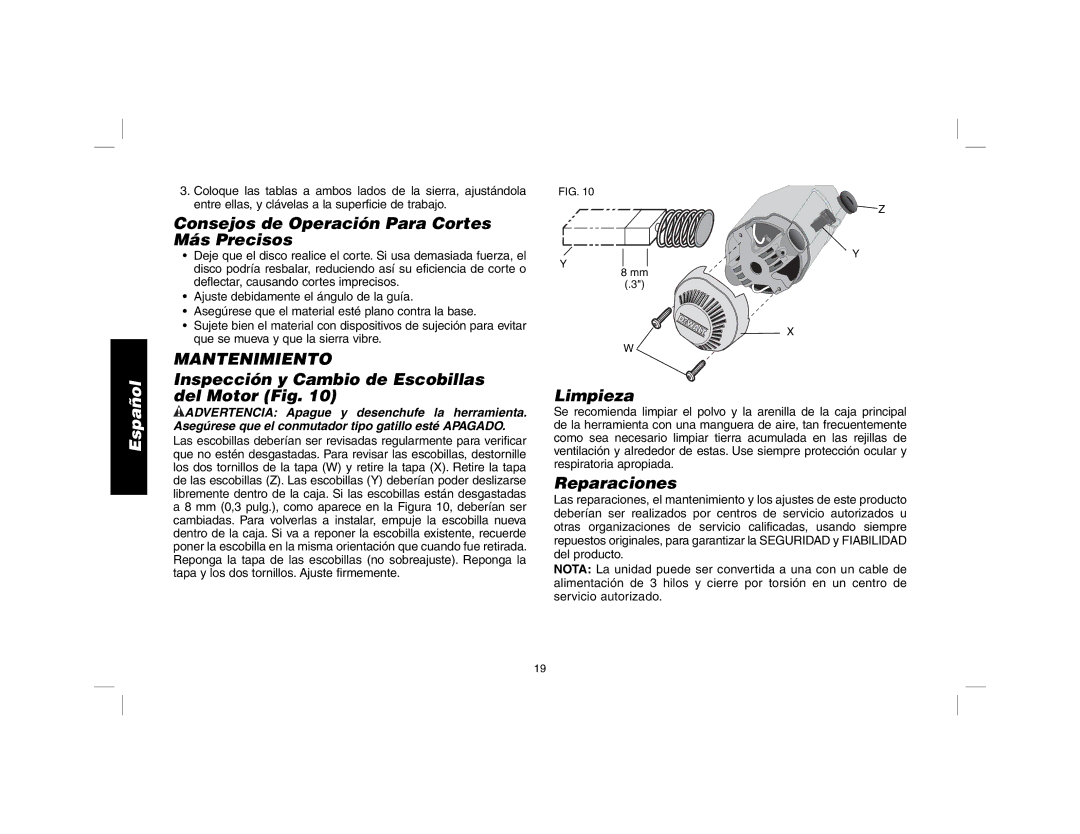 DeWalt D28700 instruction manual Consejos de Operación Para Cortes Más Precisos, Mantenimiento, Limpieza, Reparaciones 