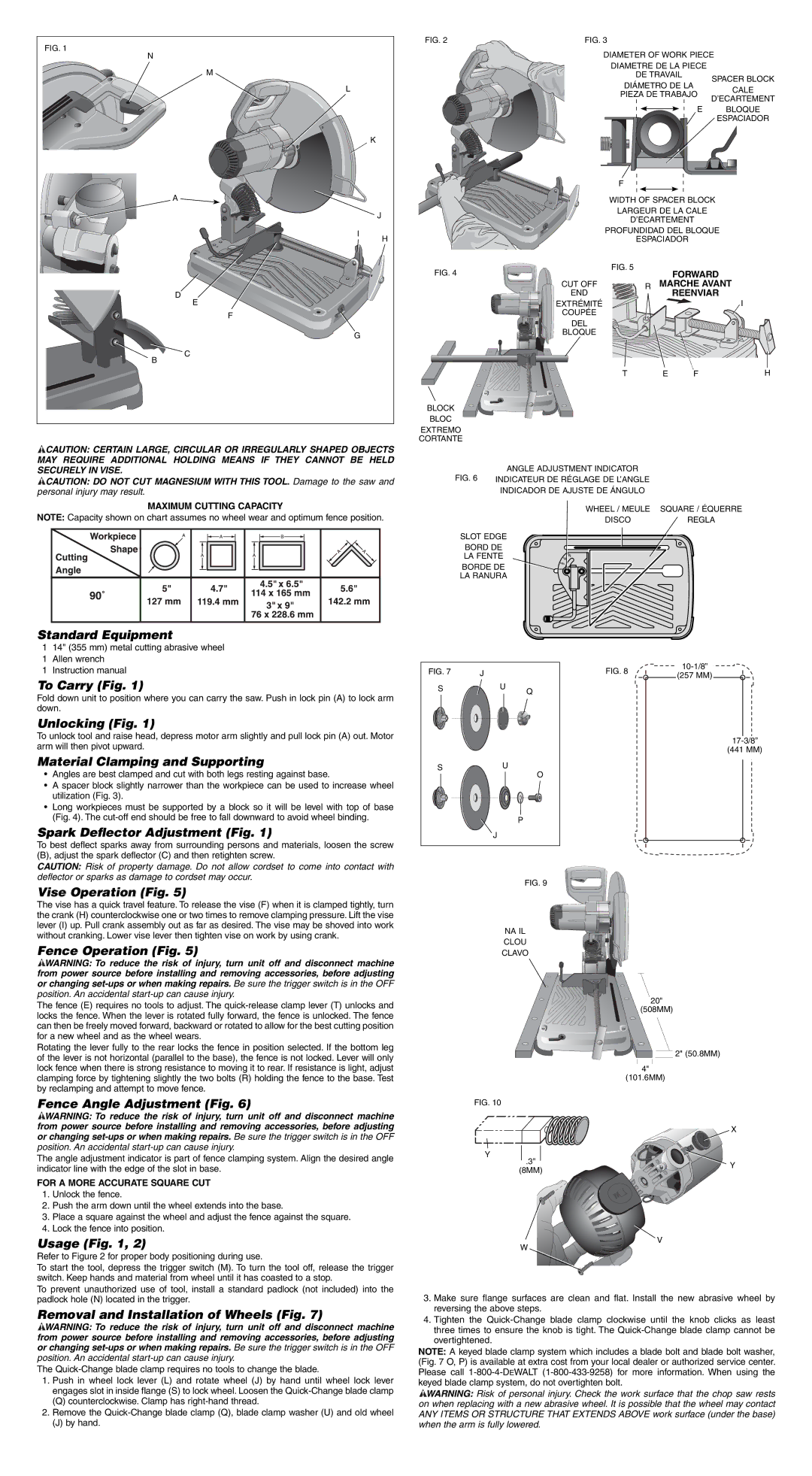 DeWalt D28715R Standard Equipment, To Carry Fig, Unlocking Fig, Material Clamping and Supporting, Vise Operation Fig 