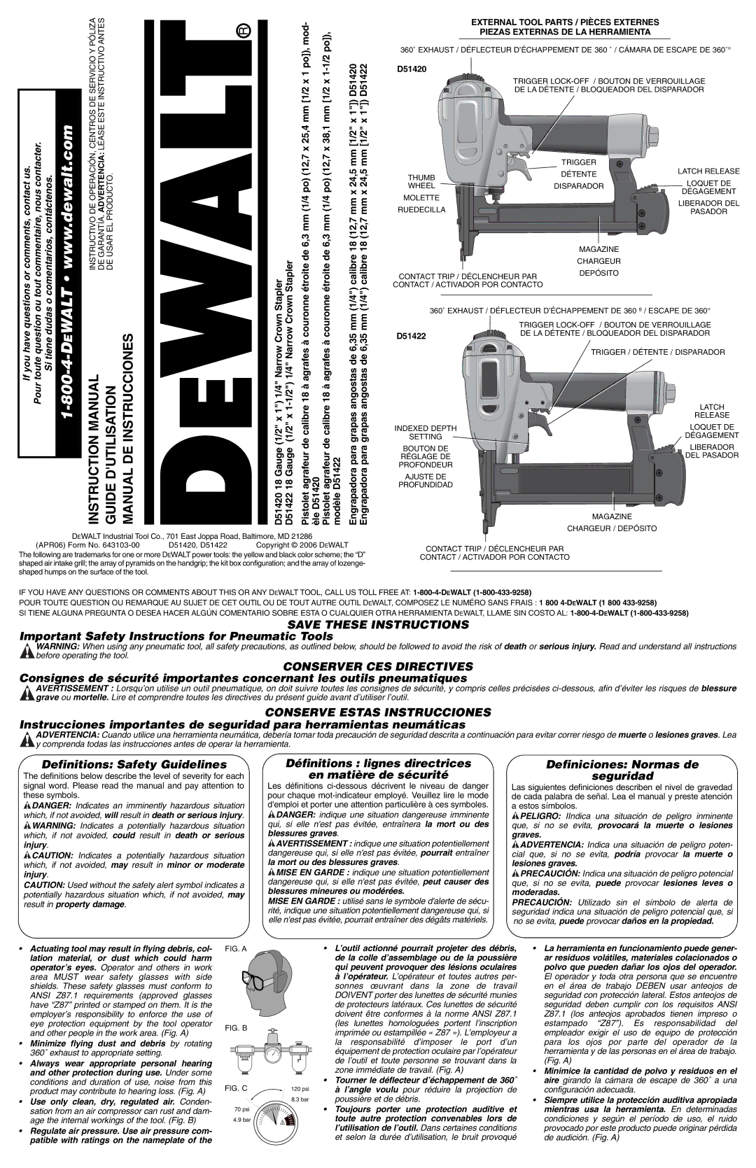 DeWalt D51422, D51420 instruction manual Important Safety Instructions for Pneumatic Tools, Conserver CES Directives 