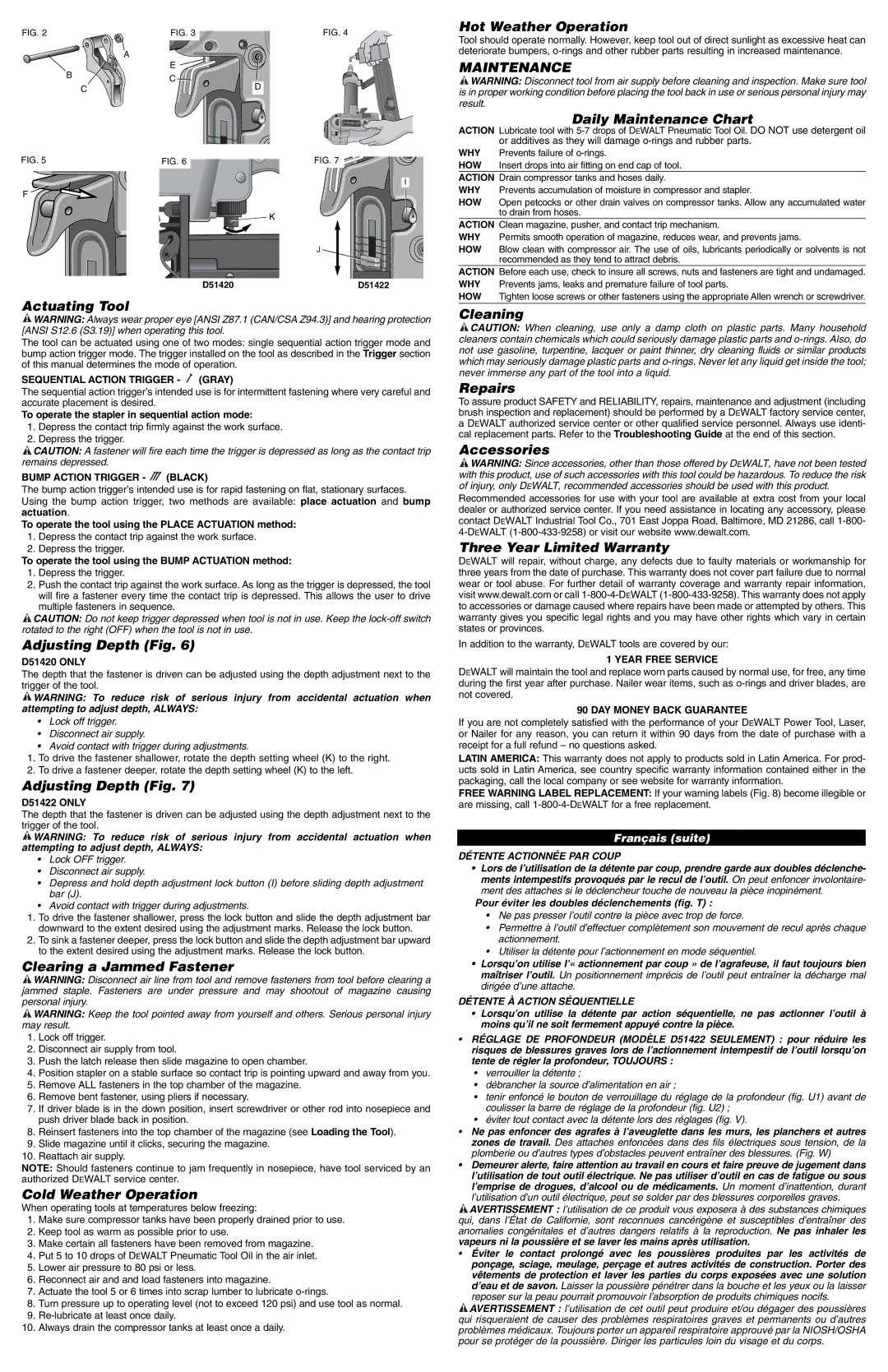 DeWalt D51420, D51422 instruction manual Maintenance 