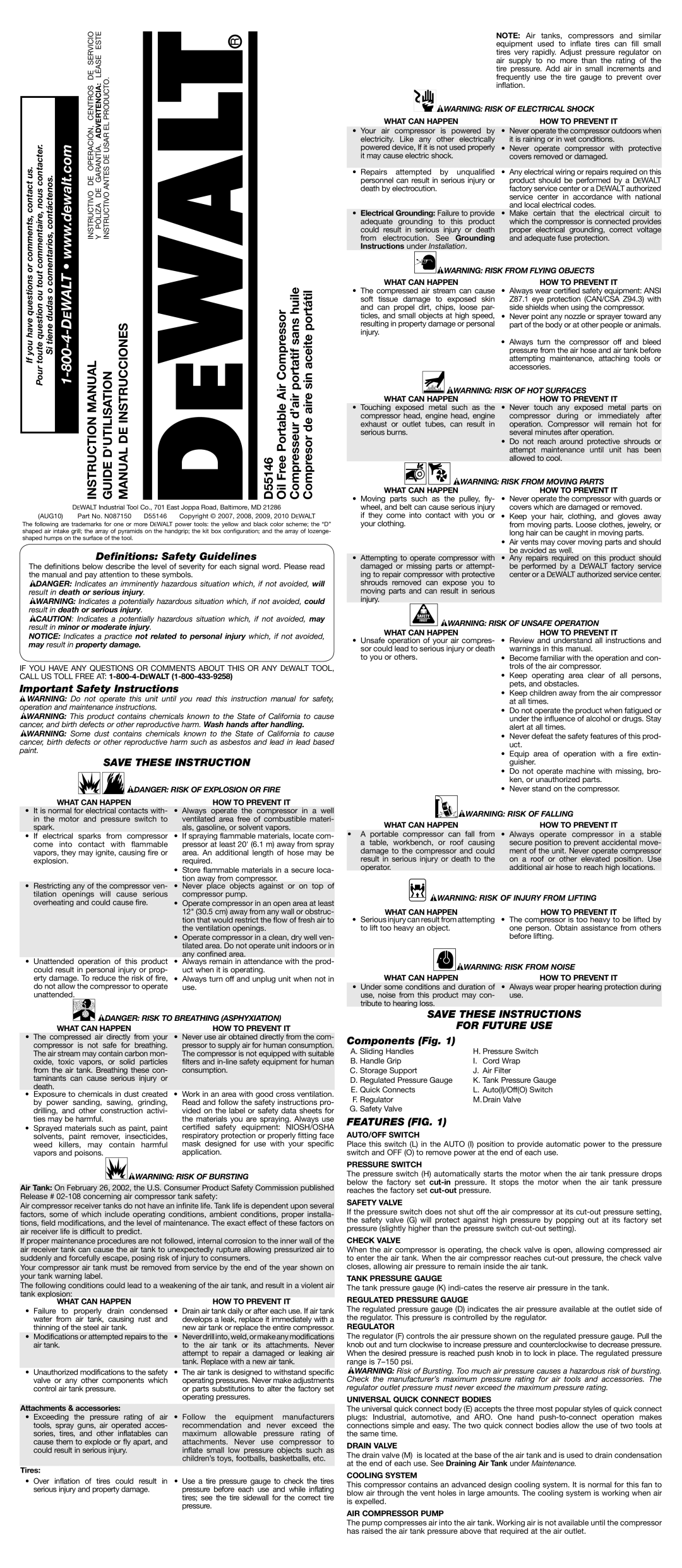 DeWalt D55146 instruction manual Definitions Safety Guidelines, Important Safety Instructions Save these instruction 