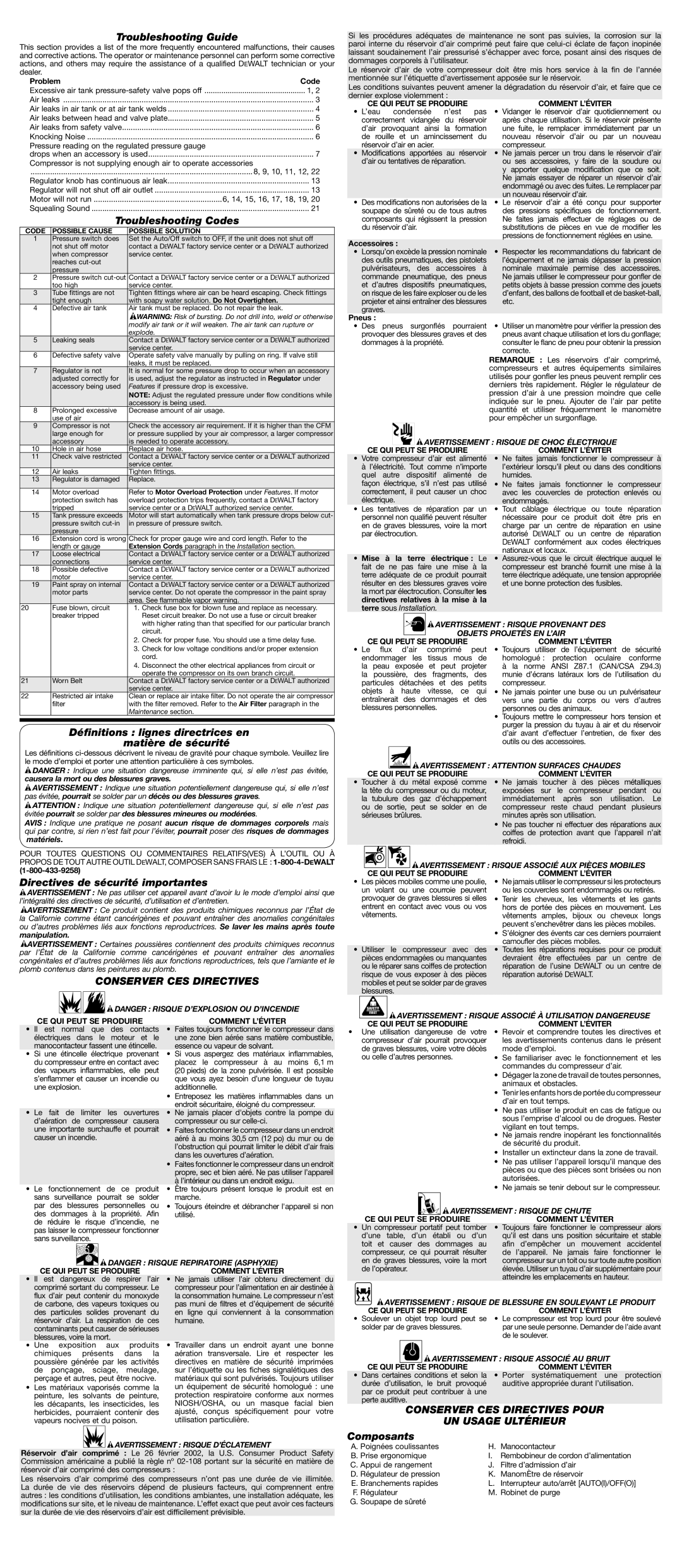 DeWalt D55146 instruction manual Conserver CES Directives Pour, UN Usage Ultérieur 