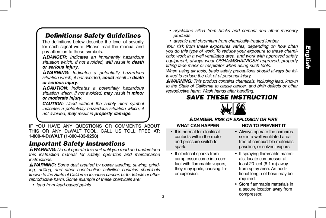 DeWalt D55146R Deﬁnitions Safety Guidelines, Save These Instruction, Important Safety Instructions, What can Happen 