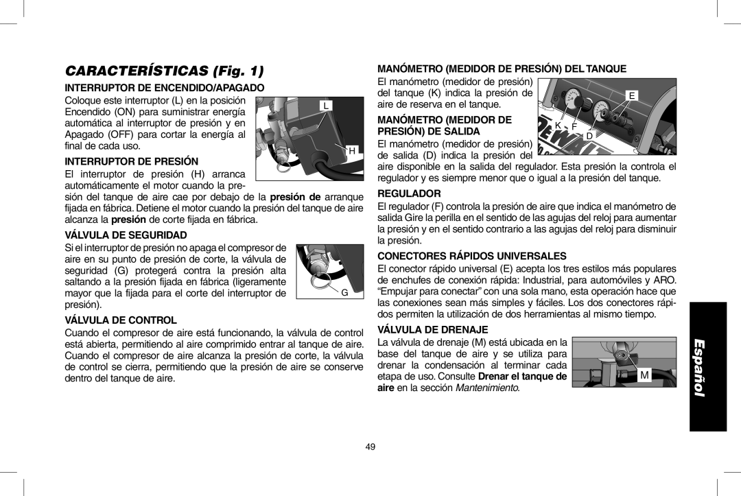 DeWalt D55146R instruction manual Características Fig 