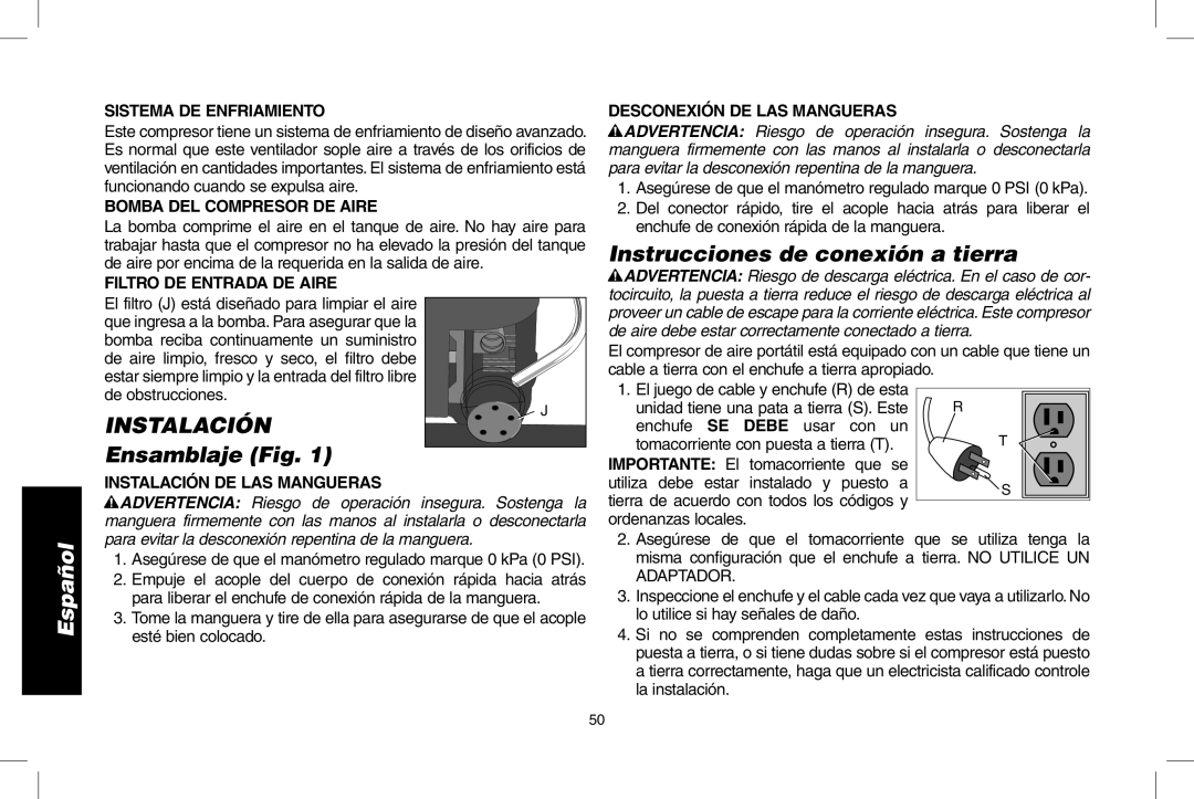 DeWalt D55146R instruction manual Instrucciones de conexión a tierra, Instalación, Ensamblaje Fig 