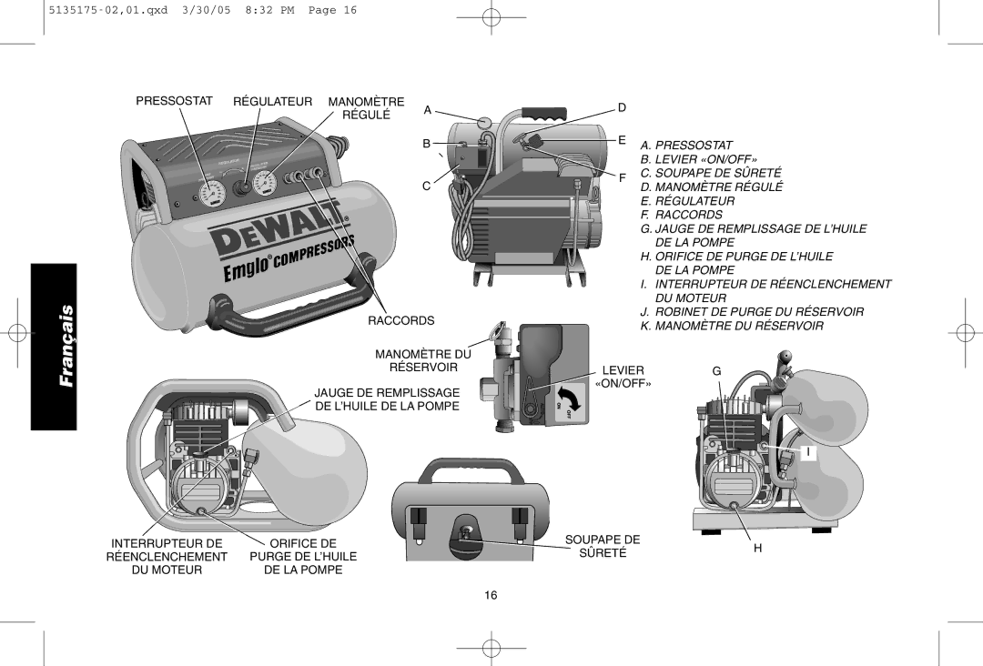 DeWalt D55153R instruction manual Pressostat 