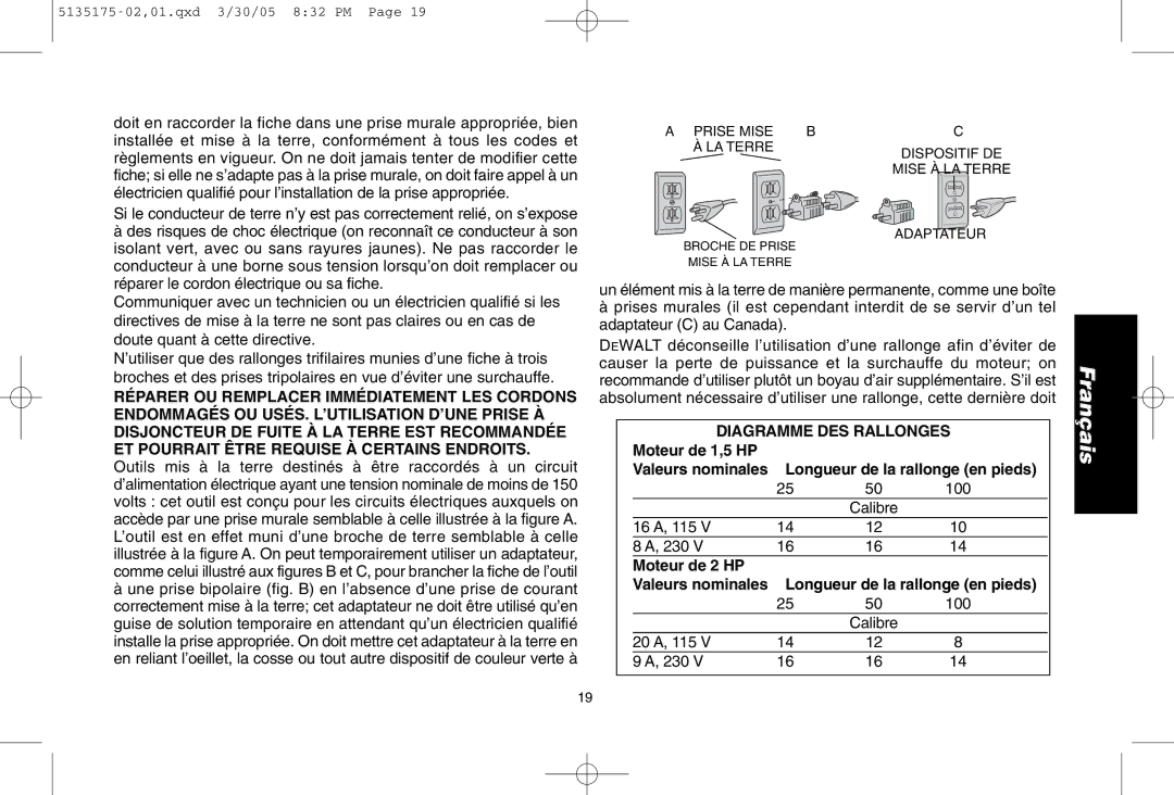 DeWalt D55153R instruction manual Diagramme DES Rallonges 