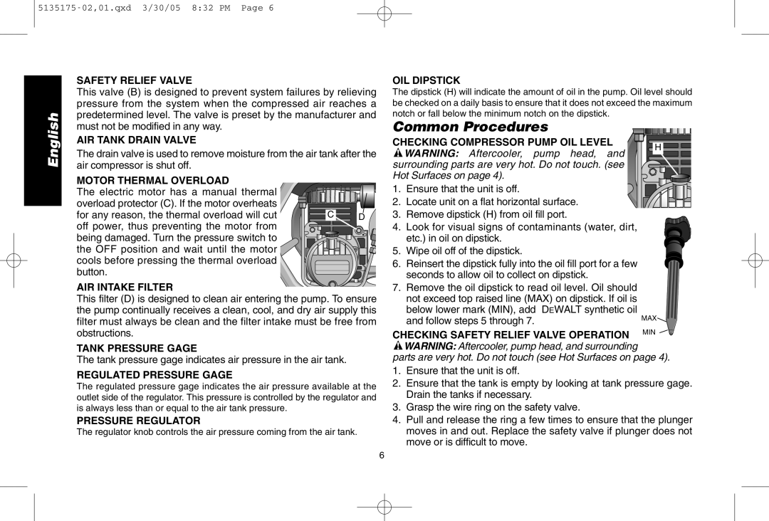 DeWalt D55153R instruction manual Common Procedures 