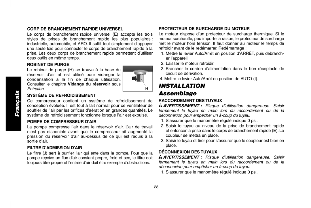 DeWalt D55167 instruction manual Assemblage, Filtre D’ADMISSION D’AIR 