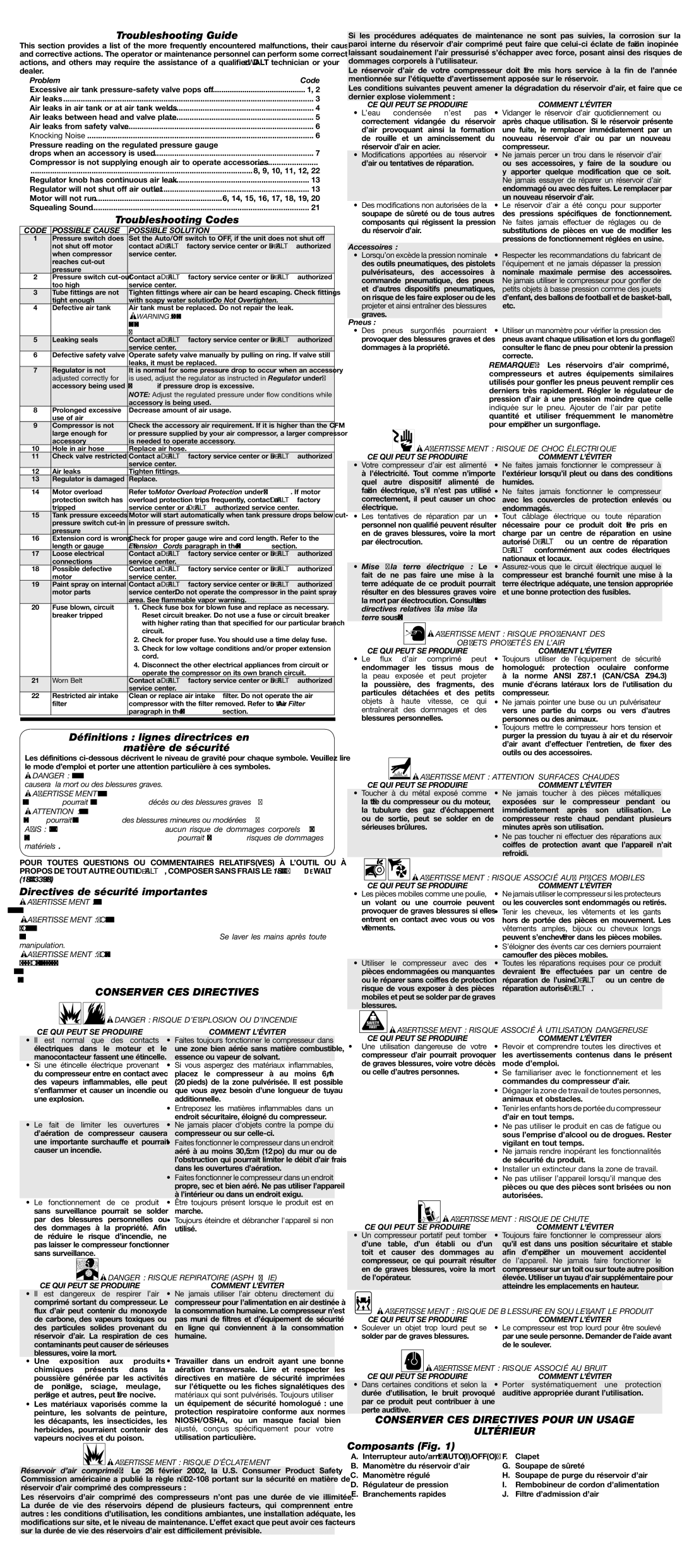 DeWalt D55168 instruction manual Conserver CES Directives Pour UN Usage 