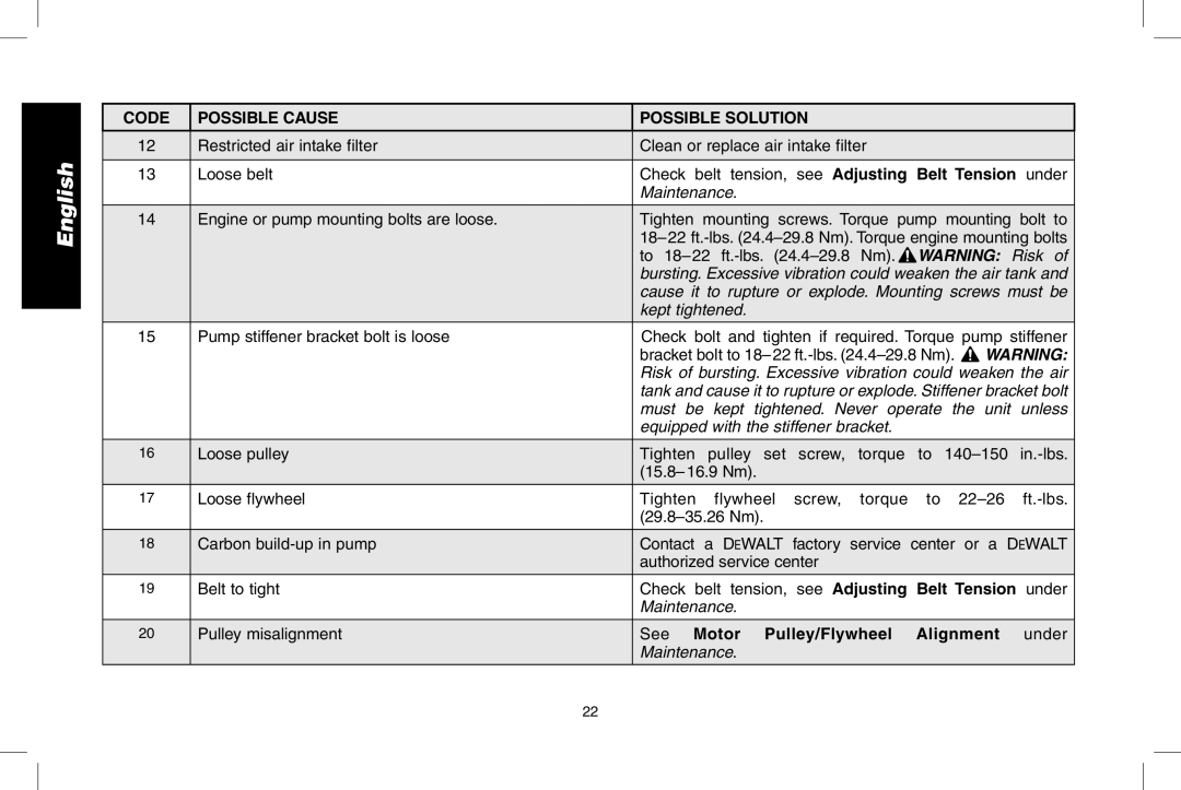 DeWalt D55273 instruction manual See Motor Pulley/Flywheel Alignment under 