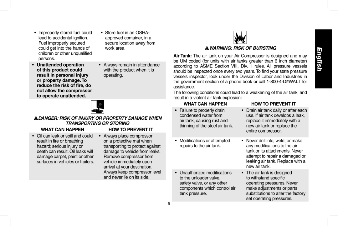 DeWalt D55273 instruction manual Transporting or Storing 