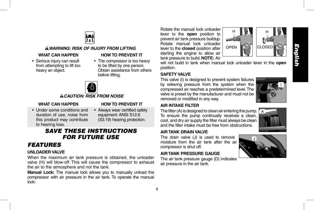 DeWalt D55273 instruction manual For Future USE Features 