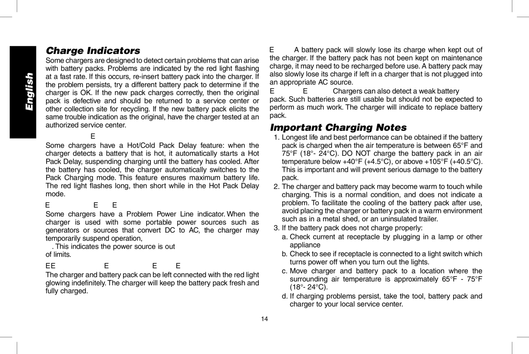 DeWalt D55695, D55690 Charge Indicators, Important Charging Notes, Hot/cold Pack DelaY, Problem Power Line 