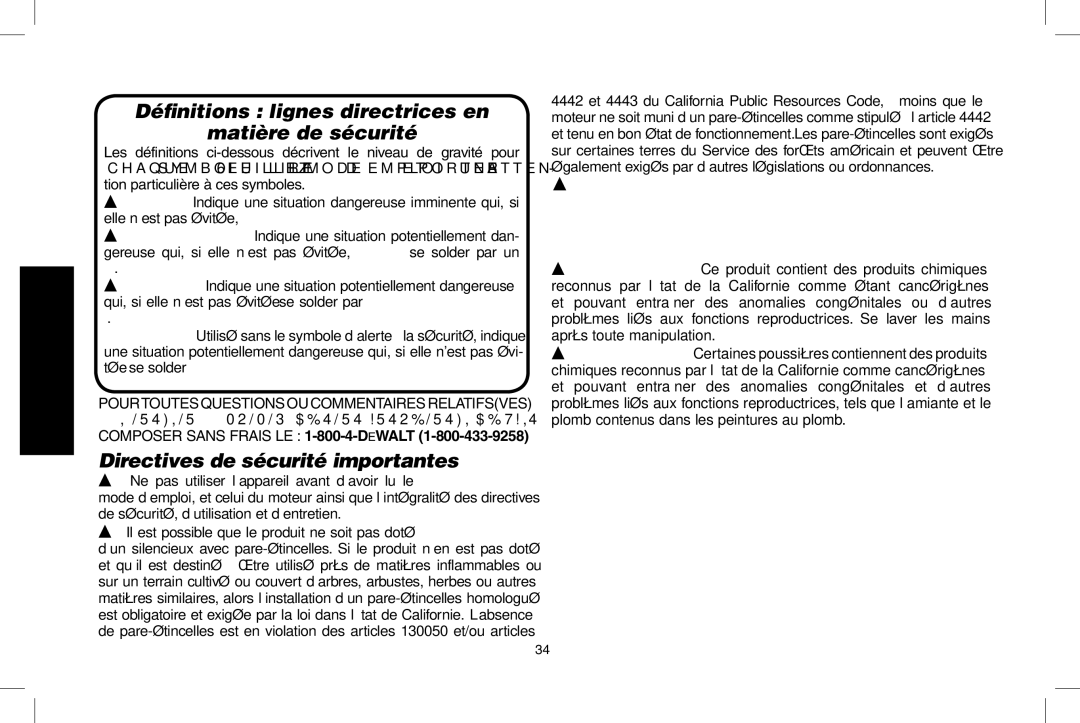 DeWalt D55695, D55690 Définitions lignes directrices en Matière de sécurité, Directives de sécurité importantes 