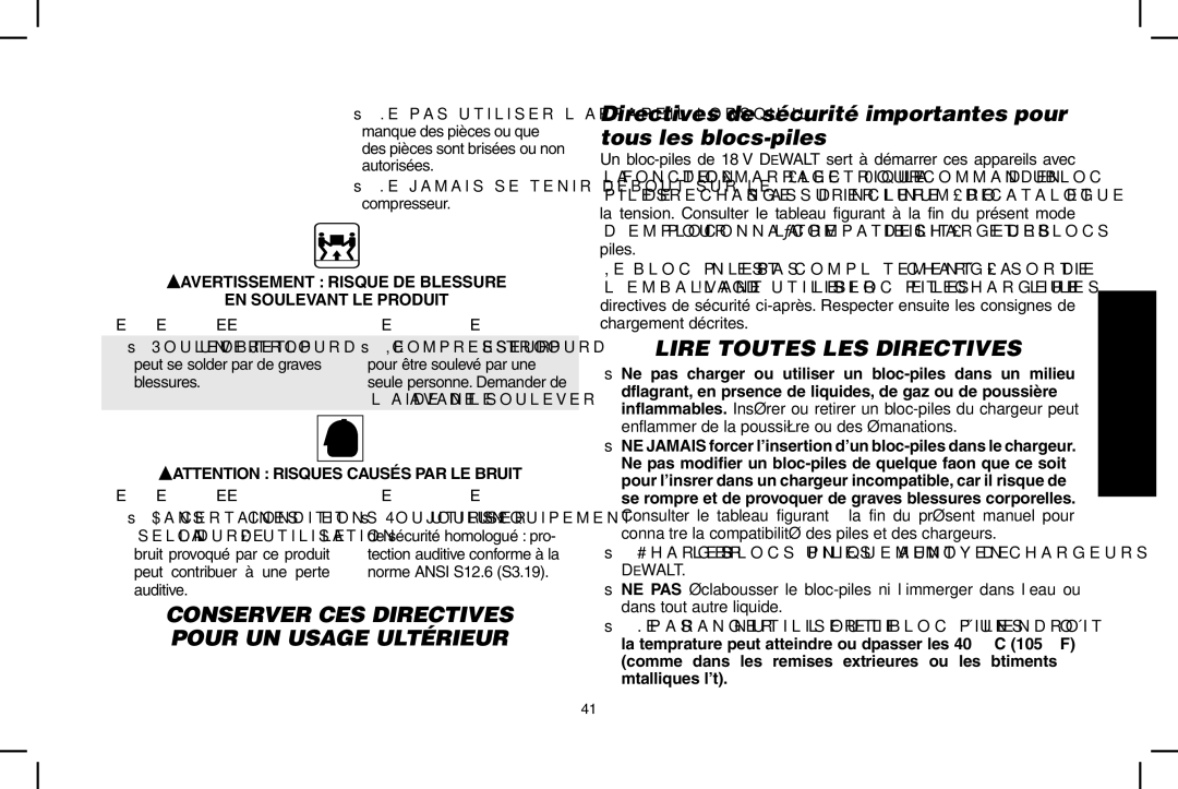 DeWalt D55690, D55695 instruction manual Lire toutes les directives 