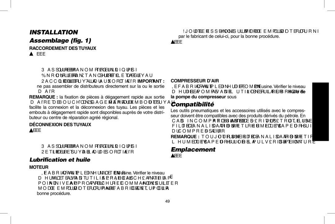 DeWalt D55690, D55695 instruction manual Assemblage fig, Compatibilité, Emplacement 