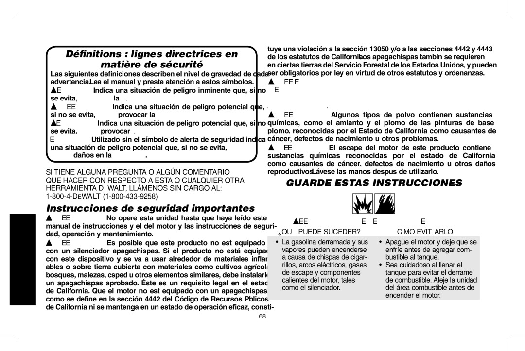 DeWalt D55695 Instrucciones de seguridad importantes, Guarde estas instrucciones, Peligro Riesgo de explosión o incendio 