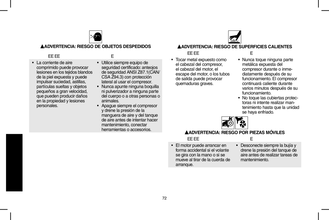 DeWalt D55695, D55690 instruction manual Advertencia Riesgo por piezas móviles 