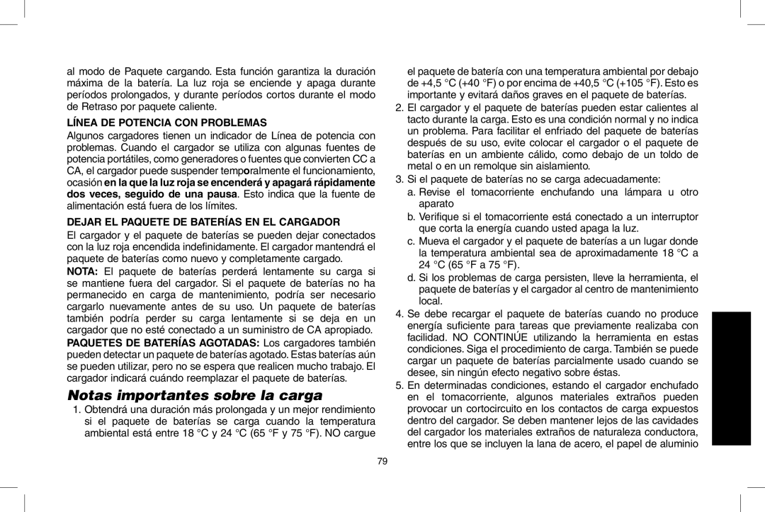 DeWalt D55690, D55695 instruction manual Notas importantes sobre la carga, Línea de potencia con problemas 