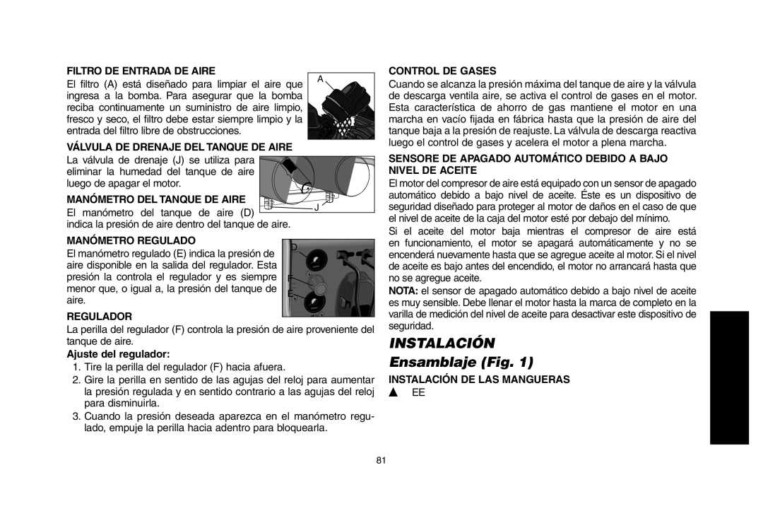 DeWalt D55690, D55695 Ensamblaje Fig, Filtro DE Entrada DE Aire, Válvula DE Drenaje DEL Tanque DE Aire, Manómetro Regulado 