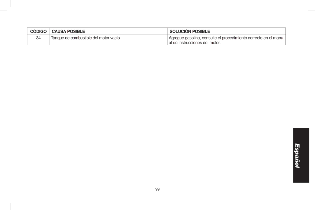 DeWalt D55690, D55695 instruction manual Tanque de combustible del motor vacío, Al de instrucciones del motor 