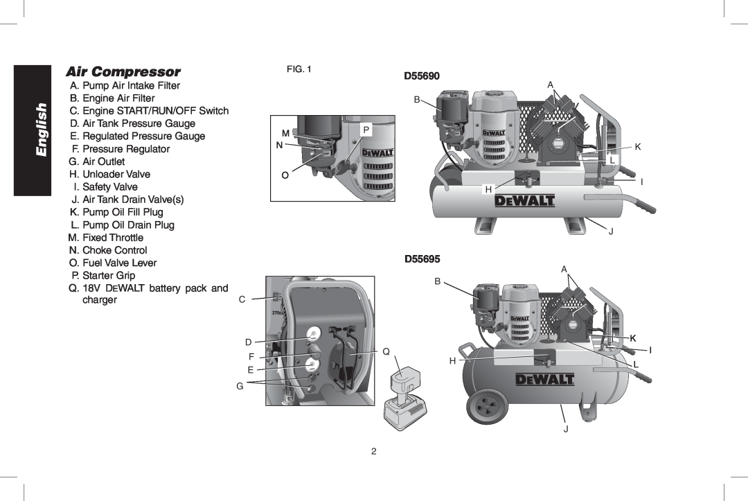 DeWalt D55695, D55690 instruction manual Air Compressor, English 