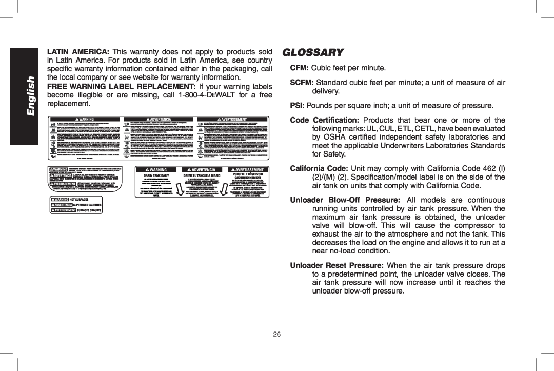 DeWalt D55695, D55690 instruction manual English, Glossary 