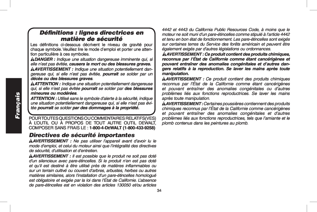 DeWalt D55695, D55690 Français, Définitions lignes directrices en matière de sécurité, Directives de sécurité importantes 