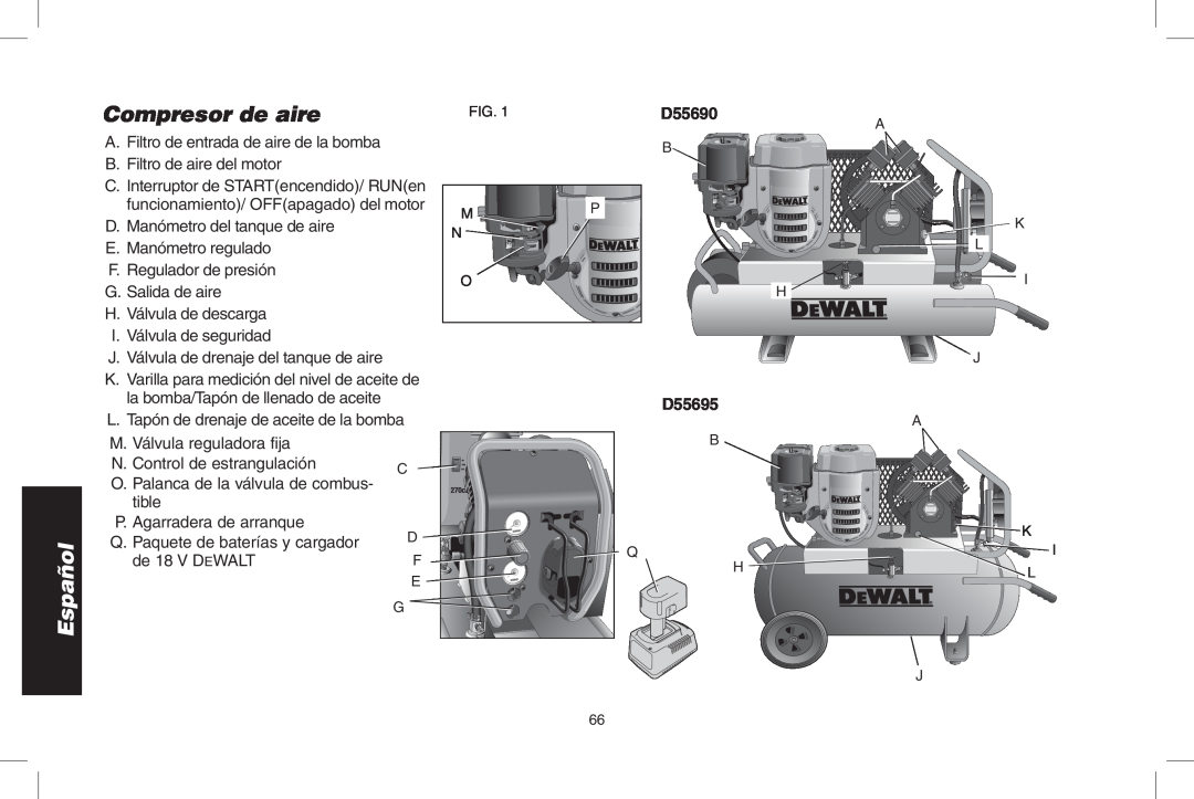 DeWalt D55695 instruction manual Compresor de aire, Español, D55690A 