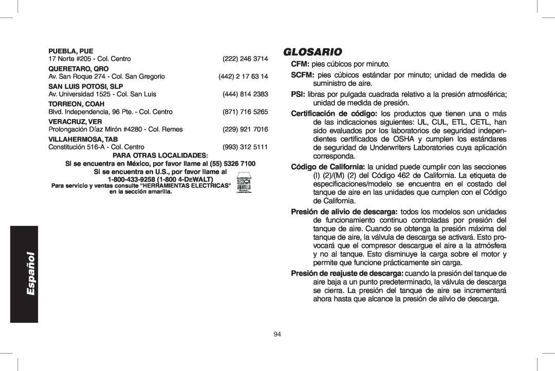 DeWalt D55695, D55690 instruction manual Español, Glosario 