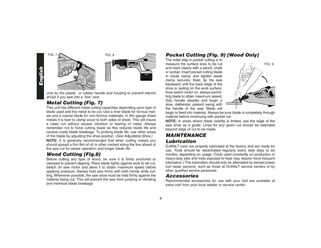 DeWalt DW9109, DC011, DW9106, DW9216, DW0246, DW9116, DW008, DW9108, DW9118, DW9107, DW9117 instruction manual Maintenance 