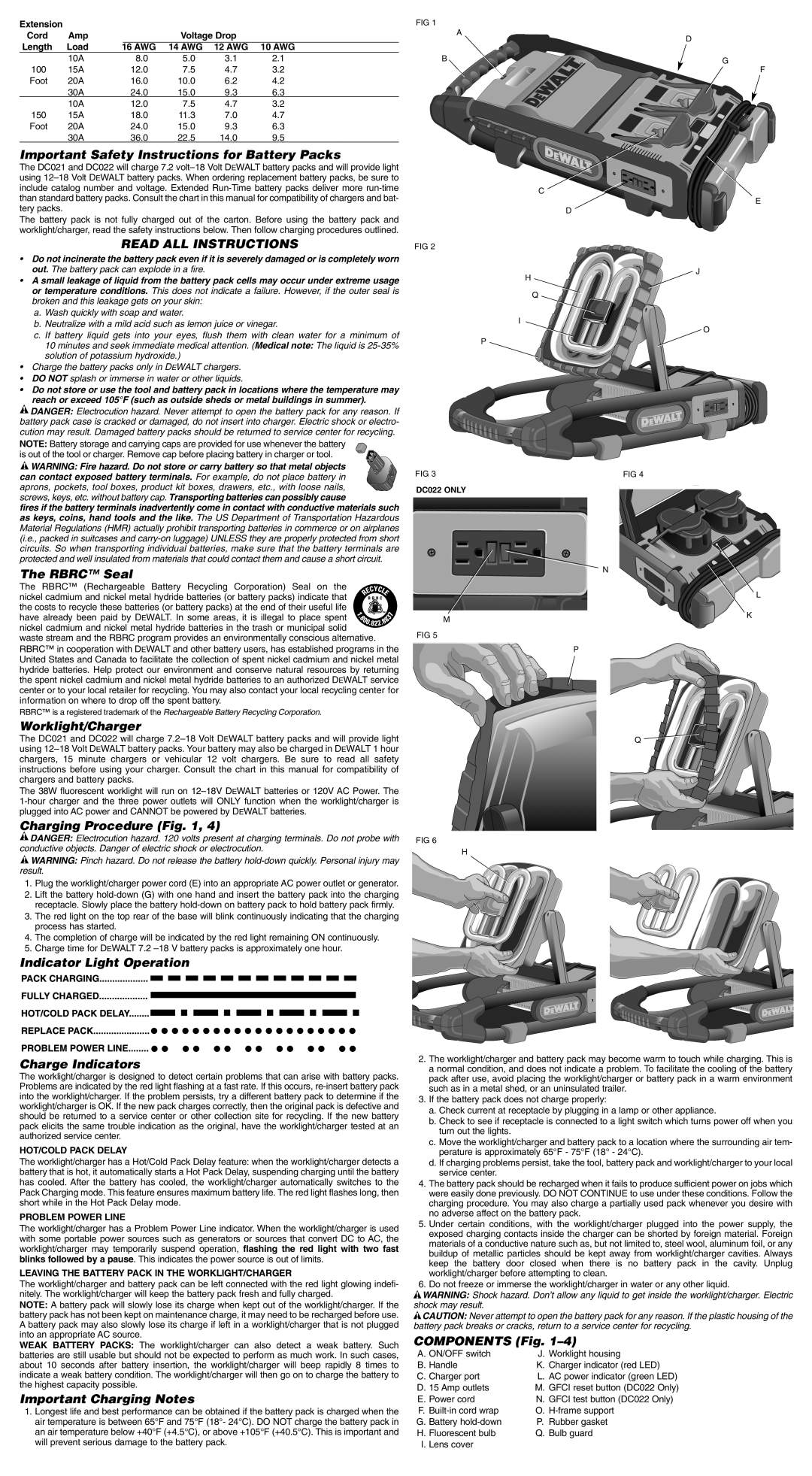 DeWalt DC021, DC022 important safety instructions Read ALL Instructions 