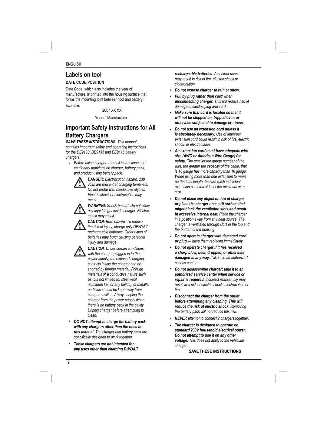 DeWalt DC730KAR manual Important Safety Instructions for All 