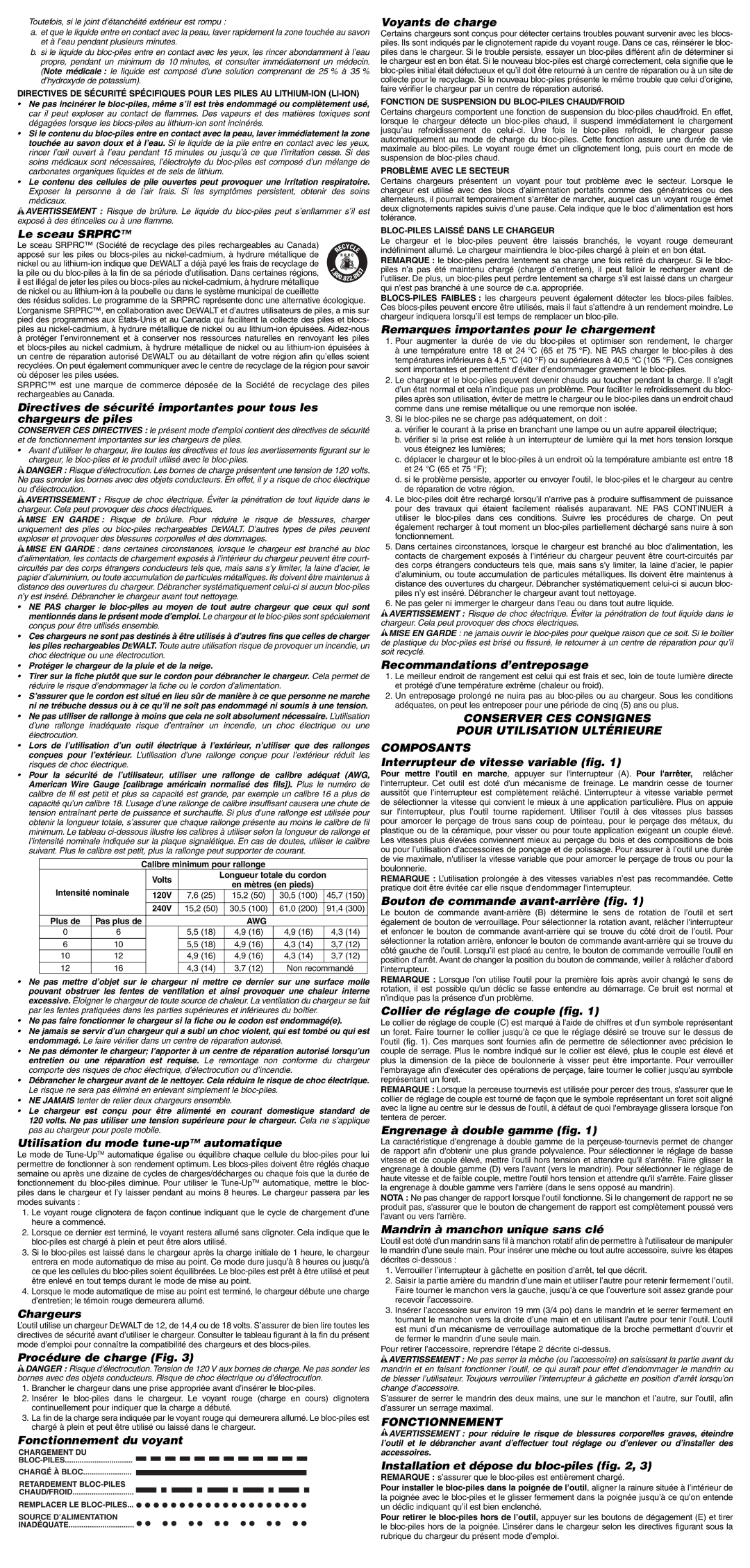 DeWalt DC759KAR, DC970B instruction manual Fonctionnement 