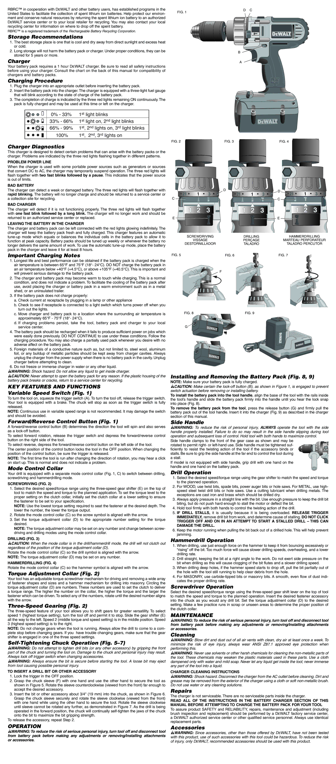 DeWalt 652215-00, DC901, DC910 instruction manual KEY Features and Functions, Operation, Maintenance 