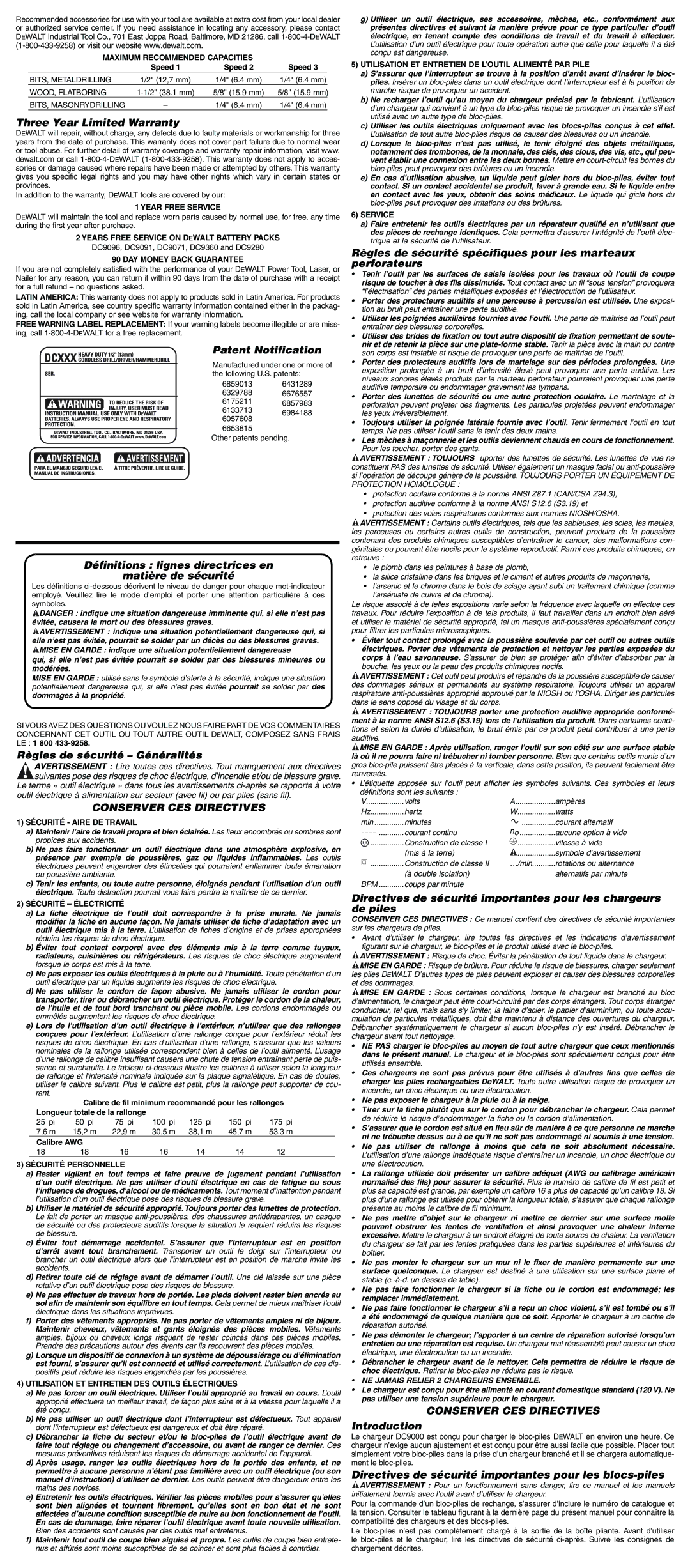 DeWalt DC901, DC910, 652215-00 instruction manual Conserver CES Directives 