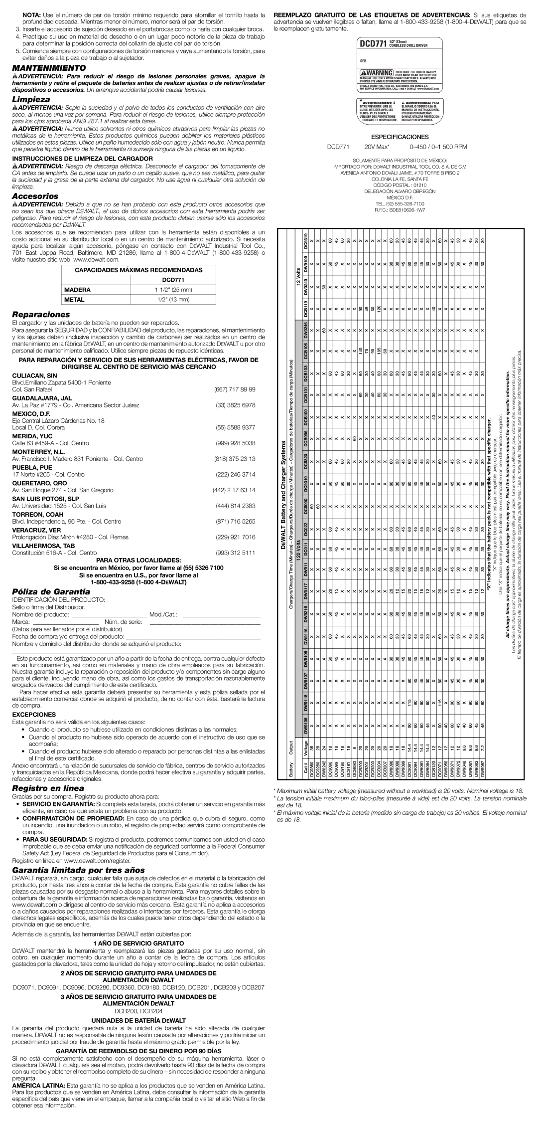 DeWalt DCD771C2R instruction manual Mantenimiento 