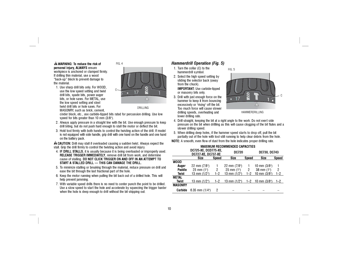 DeWalt DCD775KLR instruction manual Hammerdrill Operation Fig 