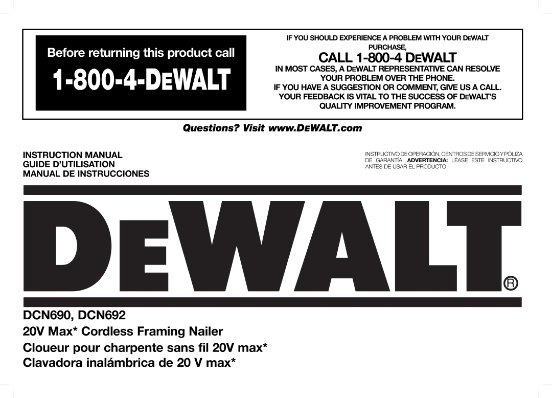 DeWalt DCN690, DCN692 instruction manual Dewalt 